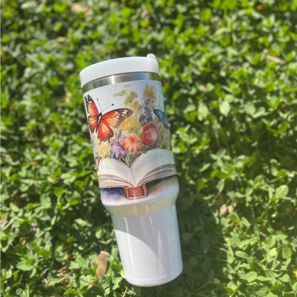 40 oz Colorful Book and butterfly Double-wall vacuum insulation Tumbler with str - Picture 4 of 10